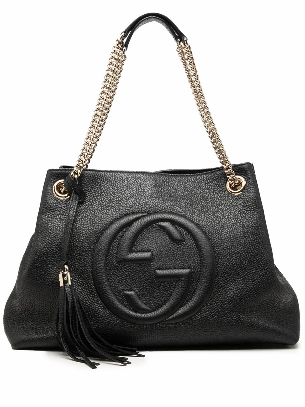 Gucci Black Pebbled Leather Tote with Gold Chain Straps